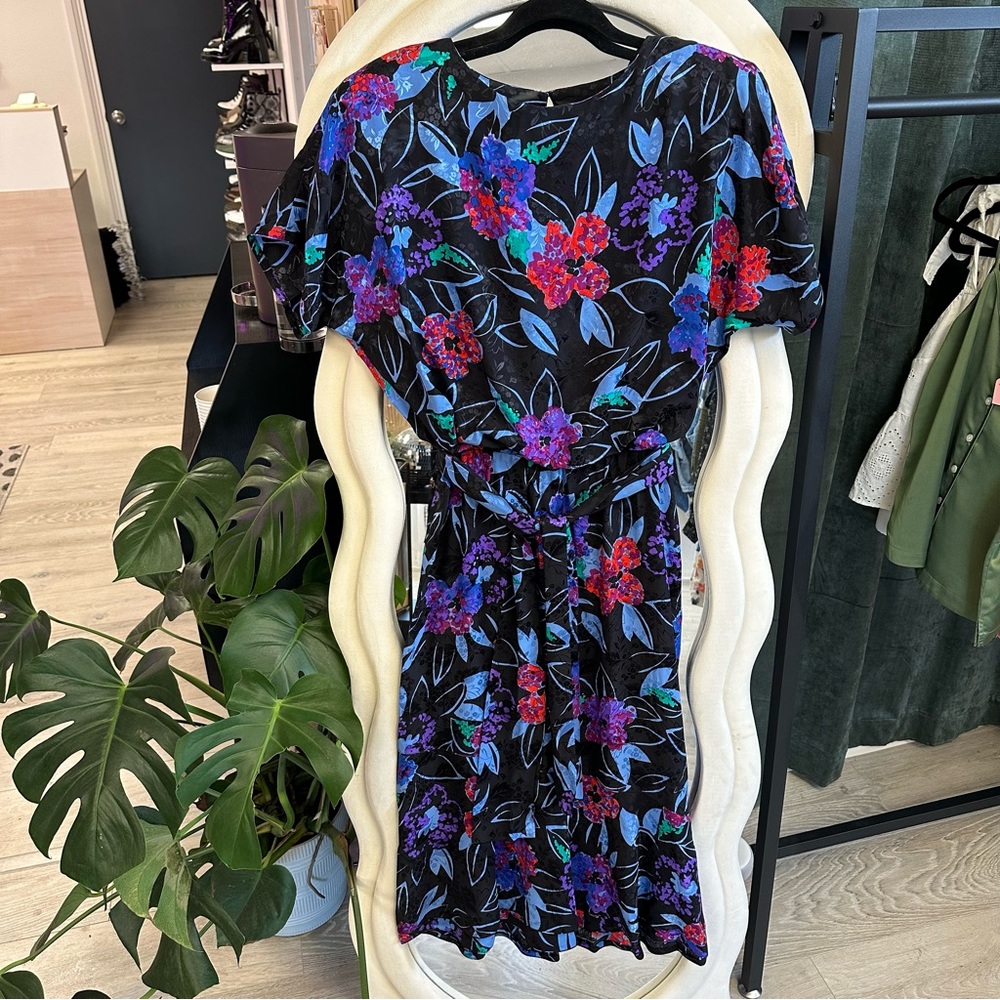 Vintage Cadaz black floral silk dress